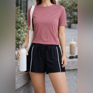 BUNDLE Black Shorts + Salmon Color Pink T Shirt Slightly Cropped, Buttery Soft